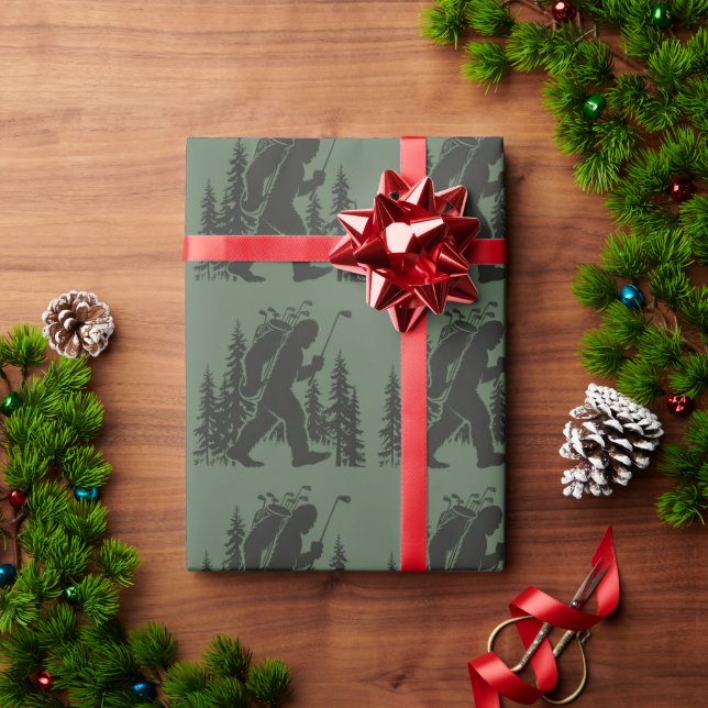 Bigfoot Golfer Tree Funny Sasquatch Golfing Golf Wrapping Paper (Holiday Gift)