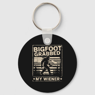 Bigfoot Grabbed My Wiener Usa Flag Funny Sasquatch Keychain