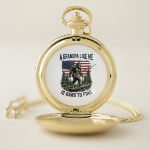 Bigfoot Grandpa Vintage American Flag Shirt Design Pocket Watch
