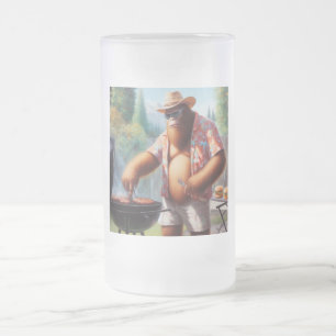 Bigfoot Grilling Burgers Frosted Glass Beer Mug