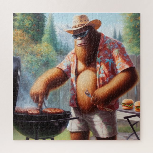 Bigfoot Grilling Burgers Jigsaw Puzzle (Vertical)