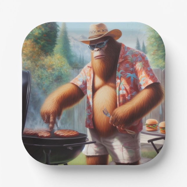 Bigfoot Grilling Burgers Paper Plates (Front)