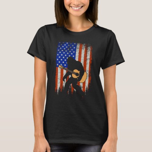 Bigfoot Guitar American Flag Lover T_Shirt