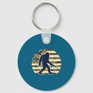 Bigfoot gun owner camo us american flag sasquatch keychain