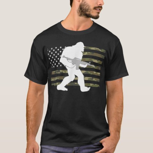 Bigfoot Gun Owner Camo US American Flag Sasquatch  T_Shirt