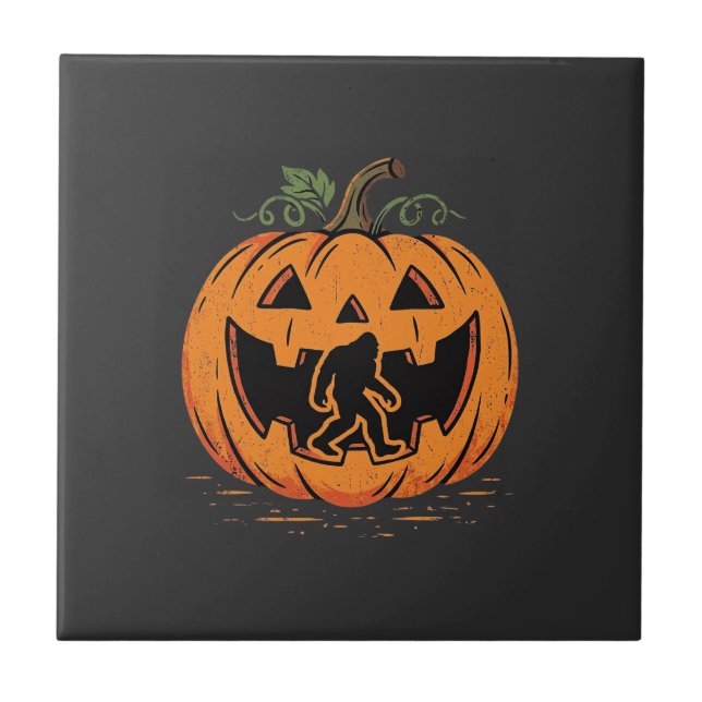 Bigfoot Halloween Pumpkin Silhouette Design_1 Ceramic Tile (Front)