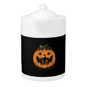 Bigfoot Halloween Pumpkin Silhouette Design_1 Teapot