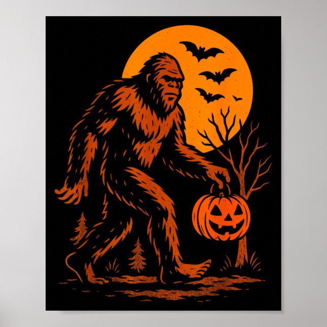 Bigfoot Halloween Sasquatch Jack O Lantern  Poster (Front)