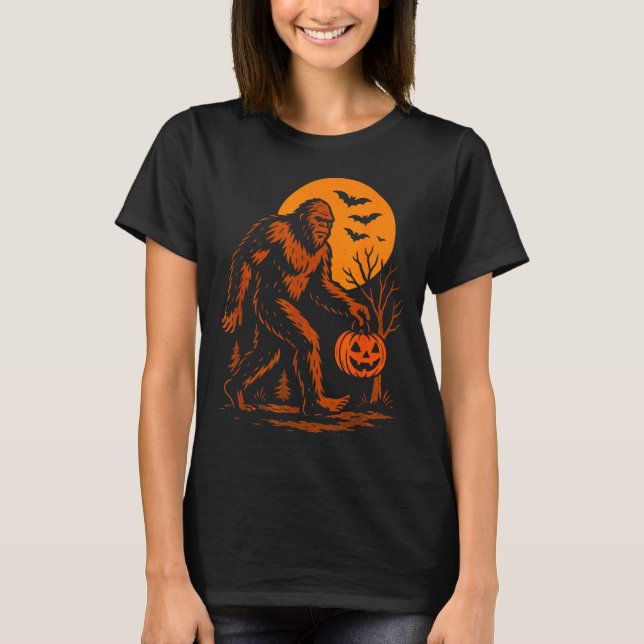 Bigfoot Halloween Sasquatch Jack O Lantern  T-Shirt (Front)