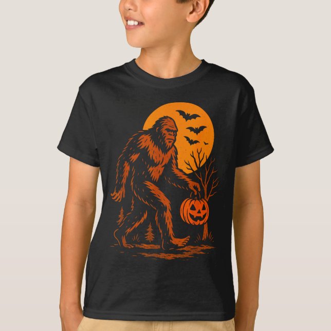Bigfoot Halloween Sasquatch Jack O Lantern  T-Shirt (Front)