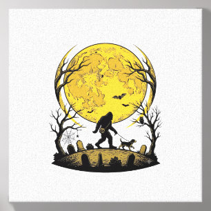Bigfoot Halloween Shirt Full Moon Dog Walk_1 Canvas Photo Tile
