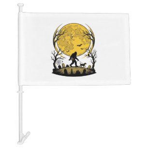 Bigfoot Halloween Shirt Full Moon Dog Walk_1 Car Flag