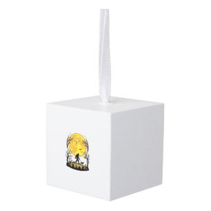 Bigfoot Halloween Shirt Full Moon Dog Walk_1 Cube Ornament