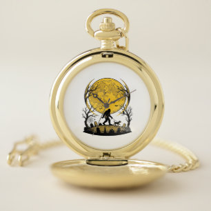 Bigfoot Halloween Shirt Full Moon Dog Walk_1 Pocket Watch