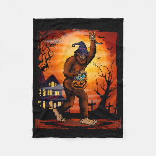 Bigfoot Halloween Trick Or Treat Rock On Sasquatch Fleece Blanket