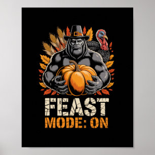 Bigfoot Halloween Turkey Autumn Leaves Thanksgivin Poster