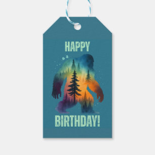 Bigfoot Happy Birthday Forest Silhouette Gift Tags