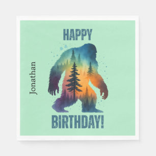 Bigfoot Happy Birthday Forest Silhouette Paper Nap Napkins