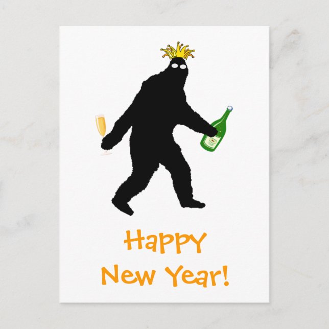 Bigfoot Happy New Year! Holiday Postcard (Front)