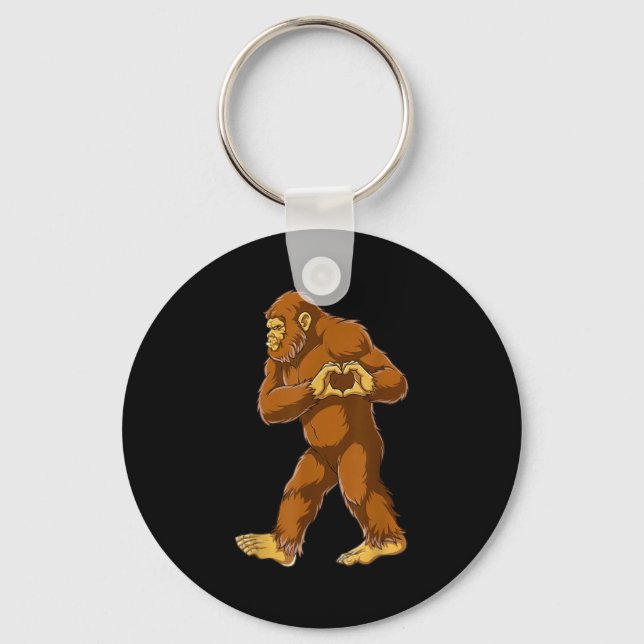 Bigfoot Heart Hands Funny Sasquatch Lover Valentin Keychain (Front)