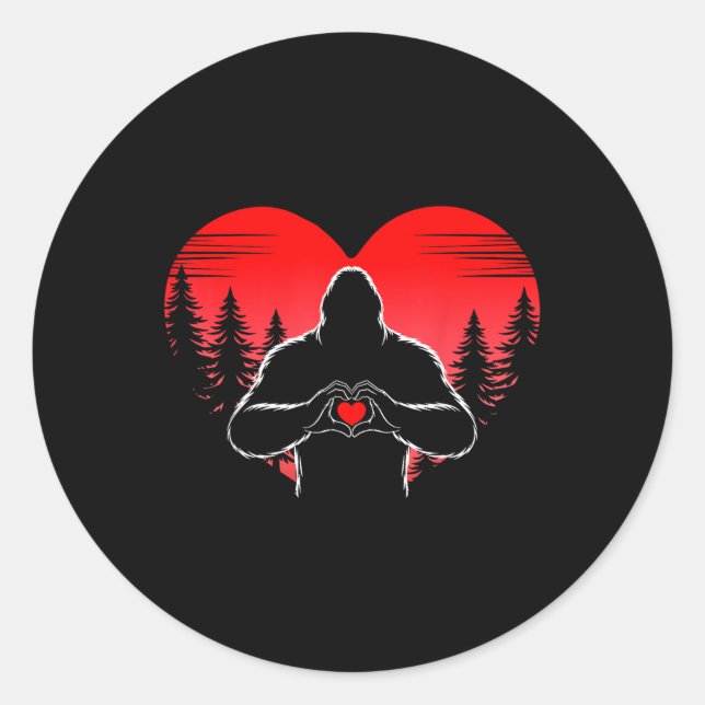 Bigfoot Heart Happy Valentines Day Sasquatch Love  Classic Round Sticker (Front)