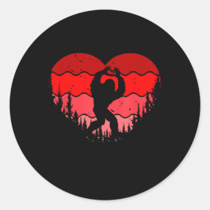 Bigfoot Heart Valentines Day Boys Girls Kids Love  Classic Round Sticker