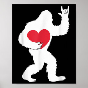 Bigfoot Heart Valentines Day Boys Girls Kids Love Poster