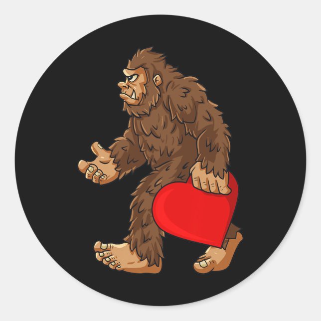 Bigfoot Heart Valentine's Day Boys Girls Kids Sasq Classic Round Sticker (Front)