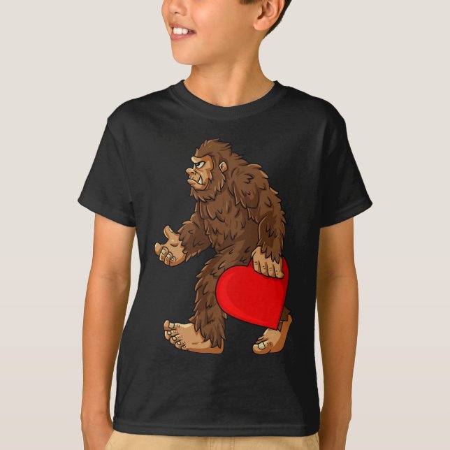 Bigfoot Heart Valentine's Day Boys Girls Kids Sasq T-Shirt (Front)