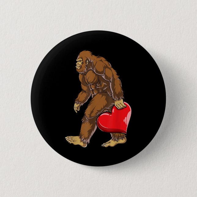 Bigfoot Heart Valentines Day Boys Men Love Sasquat Button (Front)