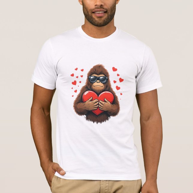 Bigfoot Heart Valentines Day Boys Men Love T-Shirt (Front)