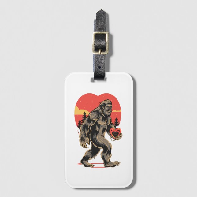 bigfoot heart valentines day luggage tag (Front Vertical)
