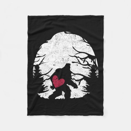 Bigfoot Heart Valentines Day Sasquatch Lover Coup Fleece Blanket