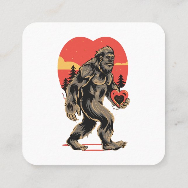 bigfoot heart valentines day square business card (Back)