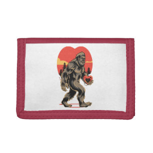 bigfoot heart valentines day tri-fold wallet