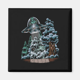 Bigfoot Hiding From Alien In A UFO Behind A Tree F Magnet