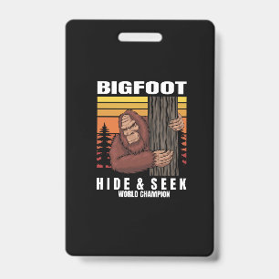 bigfoot hiding in a tree retro badge