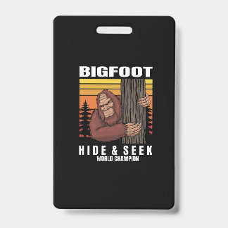 bigfoot hiding in a tree retro badge