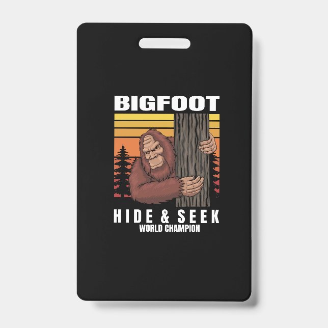 bigfoot hiding in a tree retro badge (Front)