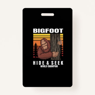 bigfoot hiding in a tree retro badge