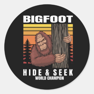 bigfoot hiding in a tree retro classic round sticker