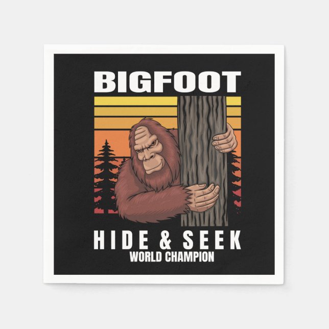 bigfoot hiding in a tree retro napkins (Front)