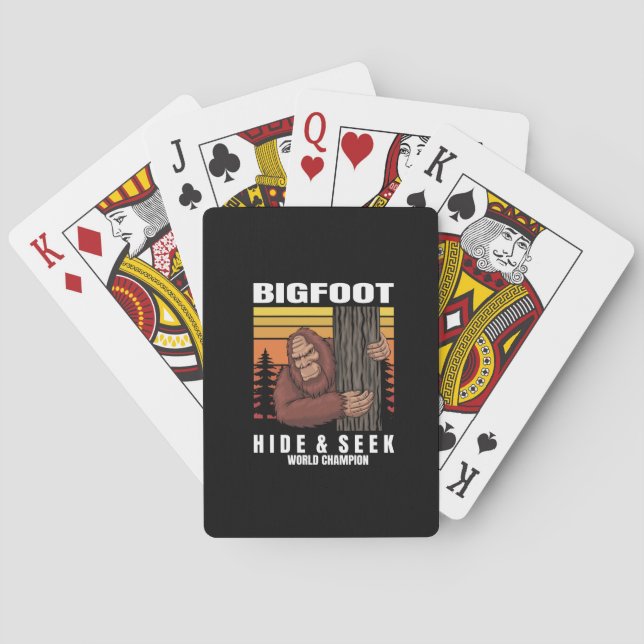 bigfoot hiding in a tree retro poker cards (Back)