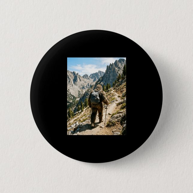 Bigfoot hiking funny sasquatch backpacking button (Front)