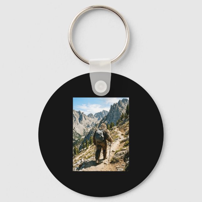 Bigfoot hiking funny sasquatch backpacking keychain (Front)