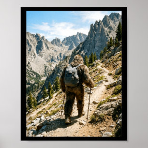 Bigfoot hiking funny sasquatch backpacking poster