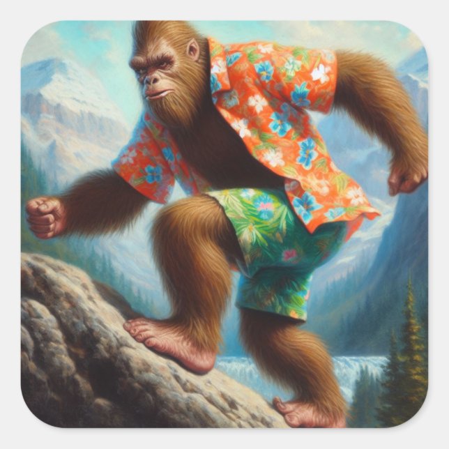 Bigfoot Hiking Square Sticker (Front)