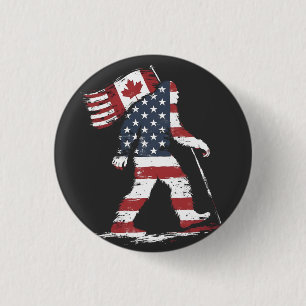 Bigfoot Holding Canada Flag 51st State Trump  Button