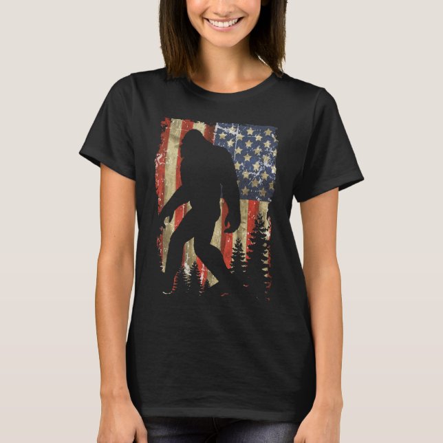 Bigfoot I Believe Sasquatch American Flag  T-Shirt (Front)