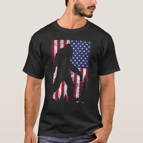 Bigfoot I Believe Sasquatch American USA Flag  T_Shirt